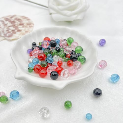 420PCS 8MM Round Crystal Acrylic Beads Crystal Faceted Beads Spacer Beads for DIY Crafts Jewelry Making, Bracelets Necklaces Wind Chimes Suncatchers Loose Gemstones(60-Black) - color: 60-Black, size: 8MM