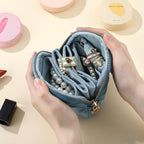 Velvet Travel Jewelry Pouch, 2-in-1 Clamshell Case with Detachable Insert, Portable Travel Jewelry Organizer with Wrist Strap, Converts to Mini Coin Purse, Gift for Women & Girls (Teal Blue) - color: Teal Blue