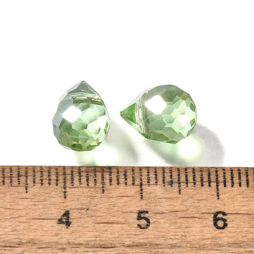 100pcs Lime Green Glass Teardrop Beads Charms Water Drop Faceted AB Color Plated Beads Top Drilled Sparkly Prisms Chandelier Dangle Charms for DIY Earrings Necklace Bracelet Jewelry Craft 10.5x8mm - color: Lime Green