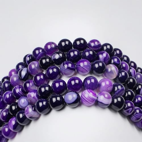 MJDCB Natural Stone Beads Purple Striped Agate Round Loose Beads for Jewelry Making DIY Bracelet Necklace (8mm) - color: Purple Striped Agate, size: 8mm