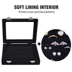 Vicoter Rings Organizer Tray 7 Slots Velvet Jewelry Earring Storage Box with Transparent lid Jewelry Display Case for Girls Wife Mom Women (Black) - color: Black