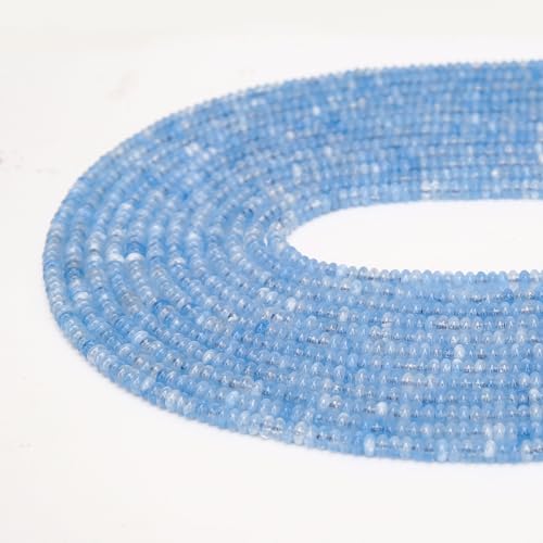 2 Strands (300PCs) Aquamarine Rondelle Beads, 2 * 4mm Gemstone Loose Spacer Abacus Disk Beads for DIY Bracelet Necklace Earrings Jewelry Making, Craft Supplies Beading Kit - color: Aquamarine, size: 2*4MM