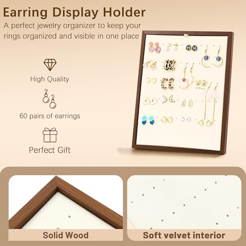 Homeanda Velvet L-Shaped 60 hole Ring Earring Jewelry Display Tray Organizer Holder Jewelry Display board - style: L-Shape 60 Holes