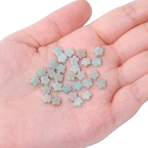 Songxi 60pcs 6mm Amazonite Plum Blossom Natural Stone Beads for Jewelry Making, Smooth Loose Flower Shape Gemstone Beads for Bracelets Necklace Earrings Making Supplies ﻿ - color: Amazonite