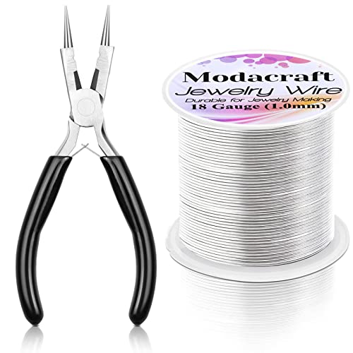 Modacraft 18 Gauge Silver Jewelry Wire & 4-in-1 Pliers Kit - 65FT Anti-Tarnish Craft Wire (1mm) for Wire Wrapping, DIY Jewelry, Christmas Ornaments & Holiday Decor - color: Silver, size: 18 Gauge