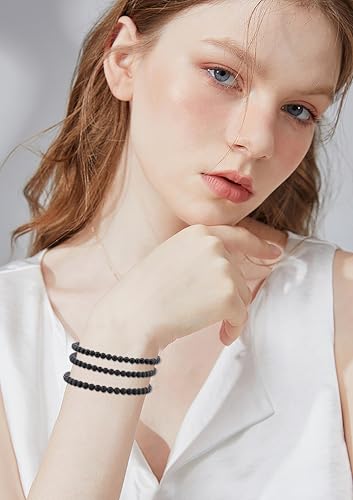 2/3-Pieces 4mm 6mm 8mm Natural Crystal Gemstone – Handmade Reiki Energy Healing Stretch Bracelets Jewelry for Yoga, Meditation, Unisex - color: 3 Pieces (BlackLava&BlackOnyx&MatteBlackAgate), size: 4mm