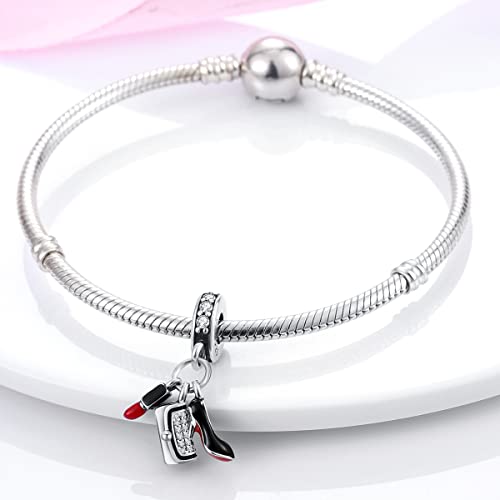 MULA 925 Sterling Silver Charms for Bracelets and Necklaces Lipstick and Bag Dangle Pendants Tower Camera Beads Jewelry Charms for Women - color: A-Lipstick and Bag