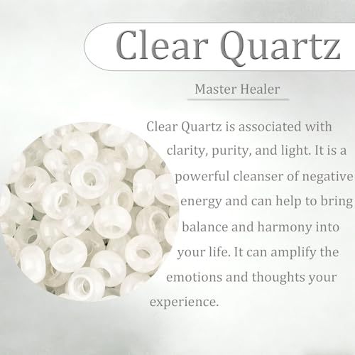 20Pcs Natural Clear Quartz Crystal Large Hole Beads, 8x14mm Rondelle Gemstone Spacer Beads 6mm Big Hole for Jewelry Making, Beading Bracelets, Macrame & Hair Braiding - color: Clear Quartz Crystal