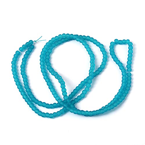 FASHEWELRY 200Pcs Transparent Frosted Glass Bead 4mm Matte Crystal Glass Loose Beads for DIY Jewelry Making (Dark Turquoise) - color: Dark Turquoise