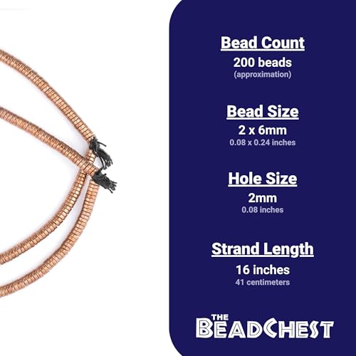 The Bead Chest Copper Snake Disk Beads 6mm, Full Strand of Quality Metal Spacers for DIY Jewelry Design - color: Copper