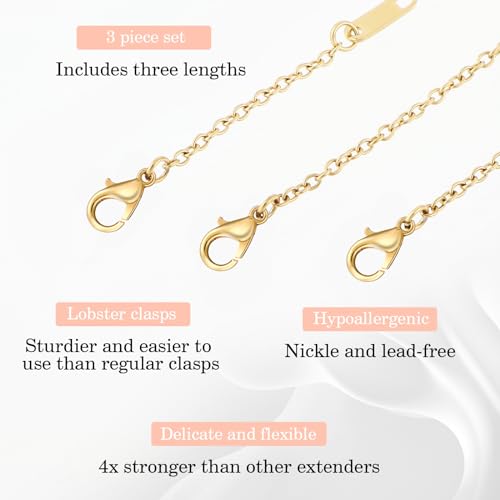 Mabor 9Pcs Necklace Extender, Jewelry Extenders for Necklaces, Rose Gold Stainless Steel Jewelry Chain Extenders for Necklace Bracelet Anklet (Gold, Silver, Rose Gold, 5.9inch/3.9inch/2inch)