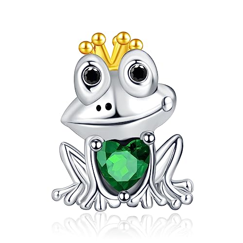 925 Sterling Silver Charms for Bracelets Gold Love and Heart Charms Cherry Blossom Dangle Beads Jewelry for Women - color: Frog