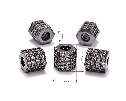 AD Beads Zircon Pave Rhinestones Big Hole Hexagon Spacer Beads 7x8mm 5Pcs Clear on Gunmetal - color: 5 Pcs Clear on Gunmetal Hexagon (7x8mm)