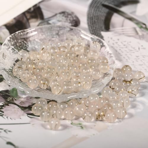 200Pcs Glass Round Beads 8mm Transparent Ink Wash Dye Sprinkled Gold Scattered Beads Handmade DIY Bead Material Bracelet Accessories (Apricot) - color: Apricot