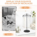 iDavosic.ly Rotating Necklace Holder Organizer with 24 Hooks, Adjustable Metal Bracelet Display Stand Rack, Extra Tall Keychain Spinning Tree Tower for Women, Black - color: Black - 1 Tier