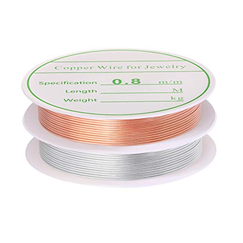 MIKIMIQI 2 Pack Jewelry Wire - 20 Gauge Tarnish Resistant Copper Beading Wire for Jewelry Making, 0.8mm X 3m Each (Silver, Rose Gold) - color: Silver,Rose Gold