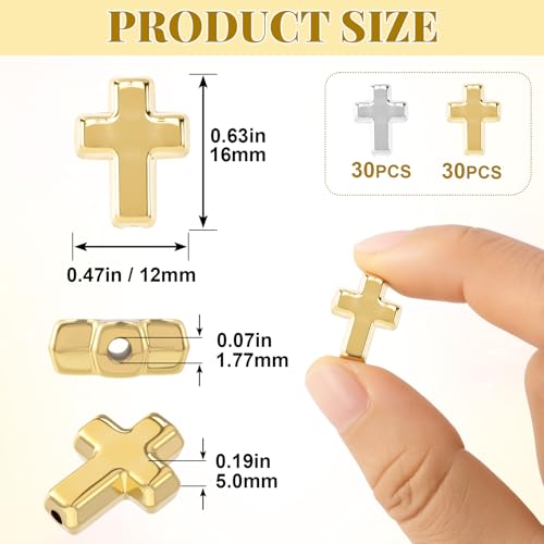 60 Pcs Cross Charms for Jewelry Making, Religious Cross Beads for Bracelets, Crosses for Jewelry Making, Bracelets, Necklaces, DIY Crafts (Gold, Silver) - color: 60pcs, 16x12mm, Gold,Silver