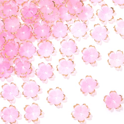 100pcs Cherry Blossom Beads, 5-Petal Pink Gradient Acrylic Flower Beads, Mini Spacer Hair Accessories Halloween Christmas for Bracelets Earring Jewelry Making - color: Pink Gradient, A Styles