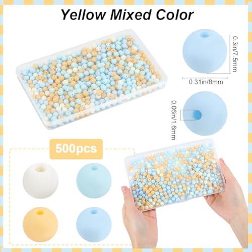 1 Box 500Pcs Round Matte Beads Frosted Acrylic Round Beads Opaque Yellow 8mm Small Ball Rubberized Imitated Silicone Bubblegum Smooth Loose Bead for Jewelry Making Bracelet Necklace DIY Craft - color: Yellow