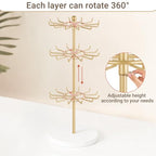 Mkono Bracelet Holder Gold Metal Rotating Bracelet Display Stand 3 Tier Jewelry Tower rack with 36 Hooks and Wood Base Modern Adjustable Storage Organizer Tree for Selling KeyChain Bangle Accessories