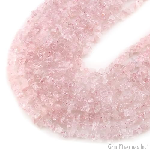 GM GemMartUSA Rose Quartz Natural Raw Chip Beads Strands | Semi-Precious | AAA+ Quality 1 Strand 34” | DIY Bracelet Jewelry Making, Healing Crystal Craft| 4-6mm - Pink-Color Gemstones (CHRQ-70001) - color: Rose Quartz (CHRQ-70001)