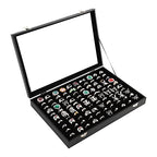 100 Slots Ring Case Organizer Display Box,Rings Holder Storage Boxes for Jewelry Showcase with Glass Lid (Black Velvet).