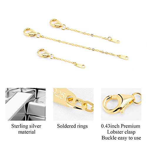 Extenders Chain Necklace 14K Gold Plated Sterling Silver Extension Chains for Jewelry Making(1 2 3 inch) - color: Gold