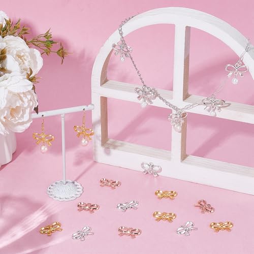 UNICRAFTALE 90pcs 3 Color Bowknot Connector Charms Alloy Golden Bow Knot Pendants Dangle Links Charms Tiny Metal Connector for Bracelet Necklace Earrings Making