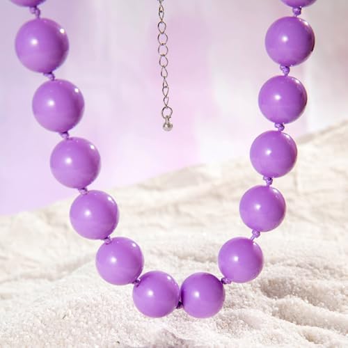 Caiyao Bohemian Colorful Acrylic Round Beaded Choker Necklaces Handmade Adjustable Resin Beads Clavicle Rope Necklace for Women Men Ethnic Costume Party Vacation Jewelry Gifts - color: Purple