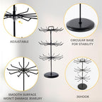 3 Tier Rotating Jewelry Stand with Adjustable Height, Necklace Holder Display Stand with 36 Hooks, Metal Jewelry Tree Organizer for Bracelets, Keychain Display, Jewelry Display for Vendors