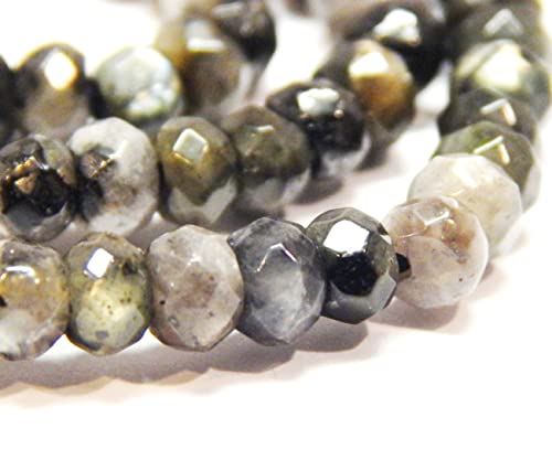 Perlin Agate & Jasper Gemstone Strand Beads 4 mm Rondelle 110 Pieces Jewellery Beads Semi-Precious Stone for Jewellery Necklace Bracelet Earrings (Black Jasper) - color: Black jasper