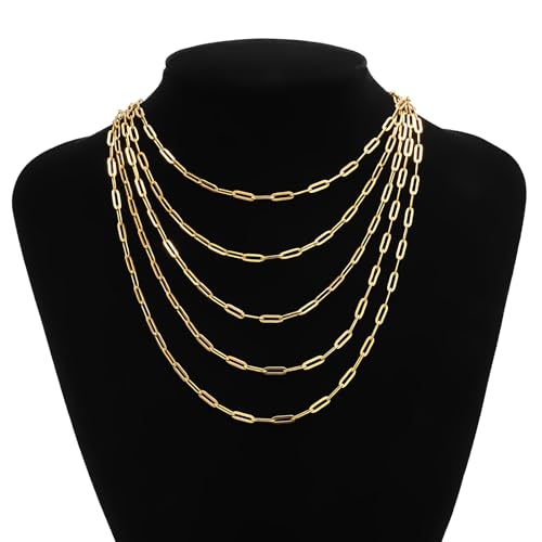 12 Pack Paperclip Chain Necklace Bulk Adjustable Gold Plated Stainless Steel Necklace Chains for Jewelry Making - color: Gold 18 Inches