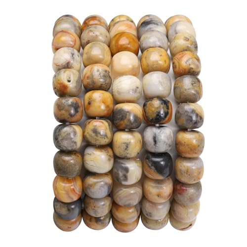 BEADIA Natural Crazy Agate Flat Cut Round Drum Stone 8mmx7mm Loose Semi Gemstone Beads for Jewelry Making 38cm - color: Crazy Agate