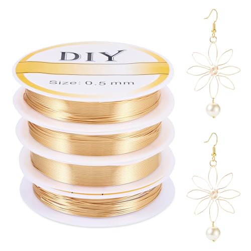 Beadthoven 85 Ft 14K Gold Filled Wire 24 Gauge 0.5mm Dead Soft Round Gold Filled Brass Wire for Crafts Wire Wrap Jewelry Making Supplies - size: 24 Gauge (0.5mm)