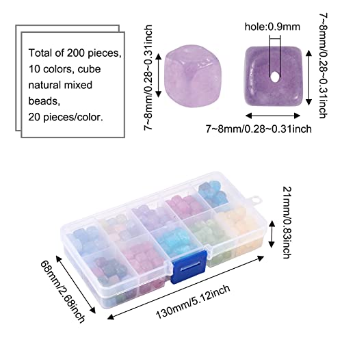 Craftdady 200pcs Natural Stone Beads 7-8mm Smooth Cube Gemstone Loose Beads Mixed Square Healing Crystal Spacer Beads for Bracelets Necklaces Jewelry Making Hole: 0.9mm - color: Mixed Color, Cube