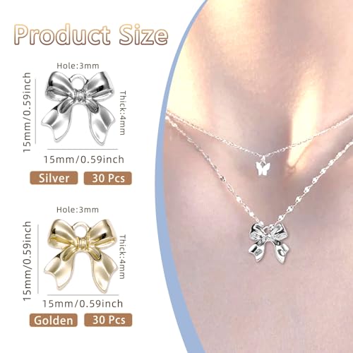 60 Pcs Alloy Bow Bowknot Charms, Silver and Gold Bow Tie Pendant Charms Bulk for Jewelry, Bowknot Pendants Earring Charm Necklace Bracelets DIY Crafts Supplies - color: Set-3