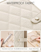 VLANDO Travel Jewelry Organizer Case,Large Jewelry Storage Book Ring Binder with Clear Zipper Velvet Jewelry Pouches Bags for Rings,Bracelet,Earrings-Cream White - color: 01.Cream White