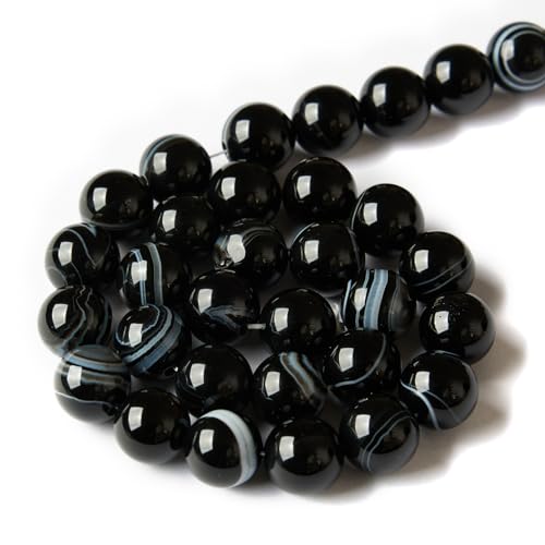 100pcs 6mm Black Stripe Agate Beads Natural Gemstone Beads Round Loose Beads for Jewelry Making - color: Black Stripe Agate, size: 6mm