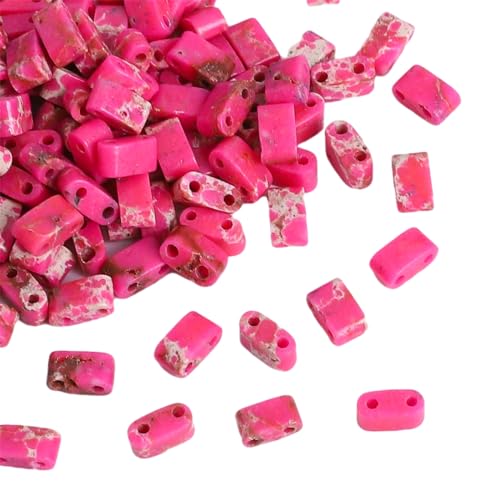 Beadia Rose Red Imperial Jasper Stone Tila Beads 5x2mm Rectangle 2-Hole Spacer Beads for DIY Bracelet Earring Making 15"/Strand - color: Imperial Jasper Rose Red, size: 5x2mm