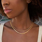 Dremmy Studios Dainty Gold Choker Necklace for Women 14K Gold Plated Coin Disc Figaro Layered Beaded Flat Mariner Sideways Cross Wishbone Link Clavicle Necklaces - style: 1.2mm Wave Chain