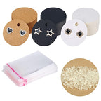 XXUOD 600 Pieces Display Cards Set, 150 Round Cardboard Earring Holder With 150 Self-Seal Bags and 300 Backs for Ear Studs - 3 Colors