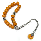 Simple Designed Natural Stone Worry Beads - Prayer Beads Tesbih-Tasbih-Tasbeeh-Misbaha-Subha-Sebha-Sibha-Rosary (Dark Orange Resin Drum -13X9 mm- 19 Big Beads) - color: Dark Orange Resin Drum -13X9 mm- 19 Big Beads
