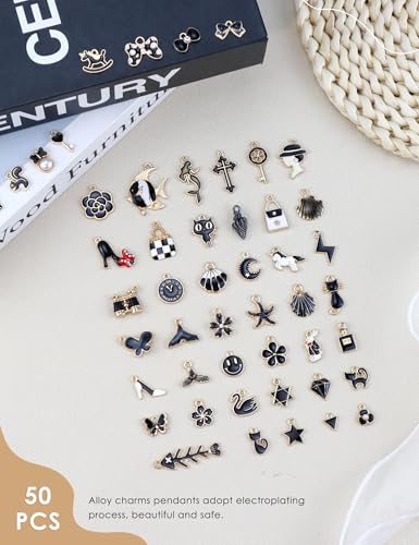 JIALEEY Assorted Gold Plated Enamel Charm Pendant DIY for Earrings Necklace Bracelet Jewelry Making and Crafting, Black 50PCS
