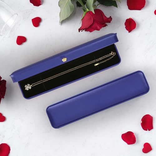 KUKUVR 2 Pieces Necklace Pendant Gift Box, PU Leather Jewellry Chain Holder Case for Wedding Day Birthday Anniversary Ceremony for Women (Blue) - color: Blue