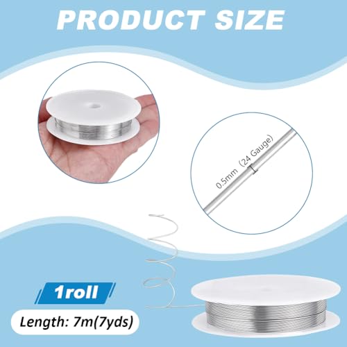 PH PandaHall 3.2 FT 0.5mm Iron Wire for Jewelry Making, Craft Wire Tarnish Resistant Beading Wire Silver Craft Wire for Jewelry Making Supplies DIY Crafting, 25 Gauge