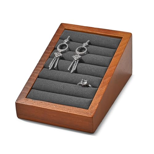 Oirlv Solid Wood Ring Tray Display Stand Slotted Jewelry Ring Showcase Display Jewelry Organizer Jewelry Holder for Trade Showcase(grey) - color: Wood grey