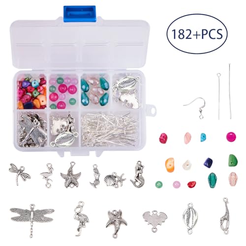 SUNNYCLUE 1 Box DIY 10 Pairs Starfish Mermaid Dragonfly Dangle Earring Making Kit Jewelry Making Supplies Beading Starter Kits for Beginner Adults Fish Hook Silver, Instruction - color: Ocean Earrings 1