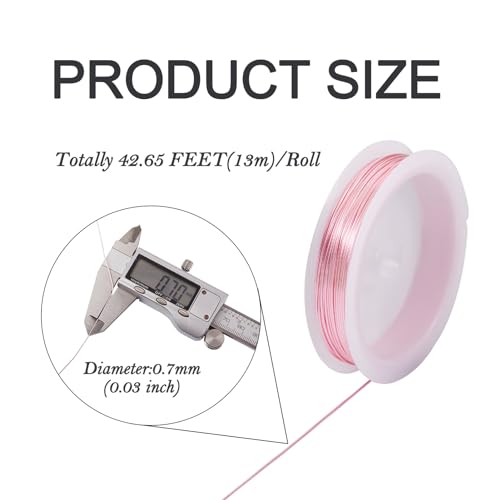 Cheriswelry 42.65 Feet Copper Wire for Jewelry Making 21 Gauge 0.7mm Tarnish Resistant Wire Pink Soft Artistic Bendable Wire with Spool - size: 21 Gauge(0.7mm)