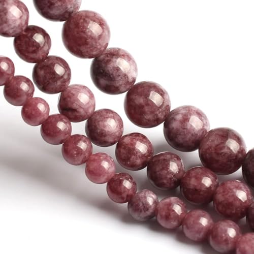 About 35pcs 10mm Natural Stone Beads Lepidolite Beads Crystal Gemstone for Jewelry Making, DIY Bracelet Necklace - color: Lepidolite, size: 10mm