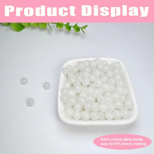 8mm Crackle Glass Beads for Jewelry Making, 700Pcs Round Crystal Beads for Bracelets, DIY Crafts (White Crackle) - color: White Crackle